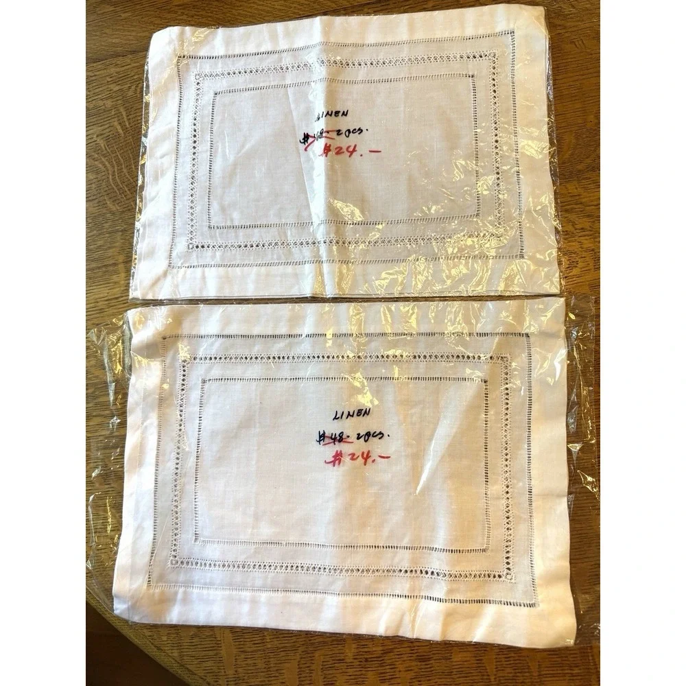 White Hemstitched Linen Placemats - Set of 3